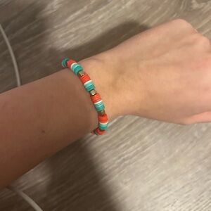 Turquoise and Coral Beaded Stretch Bracelet - Women Jewelry